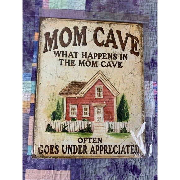 Desperate Enterprises Other - Mom Cave What Happens In The Mom Cave 12.5x16 Man Cave Tin Sign She Shack Decor